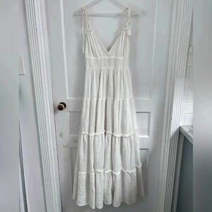 BEACHGOLD Tiered Resort Beach Strapless Maxi White Dress Size XS